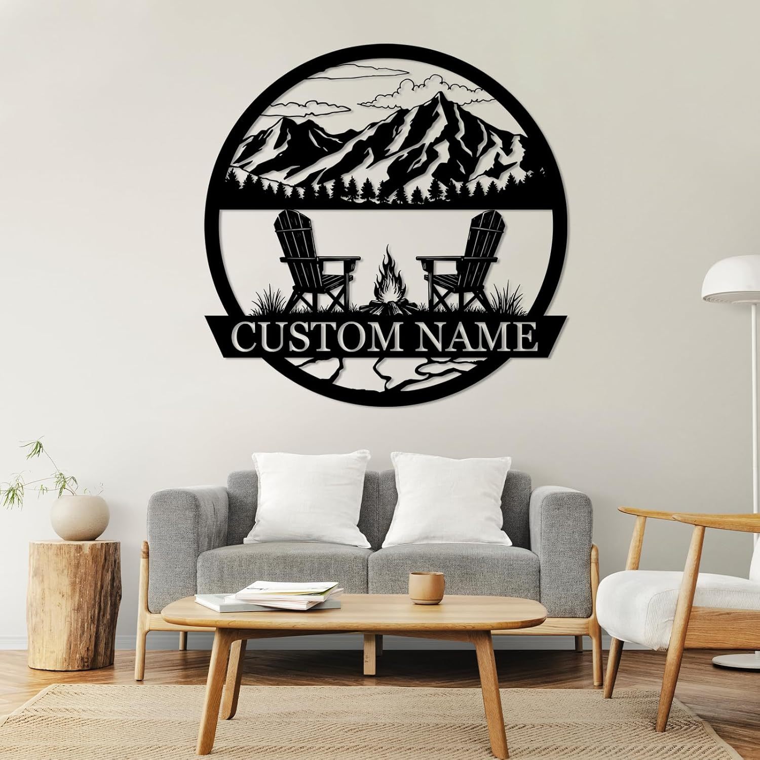 Rustic Campfire Metal Wall Decor , Mountain Scene for Outdoor & Indoor Spaces-MetalsignX