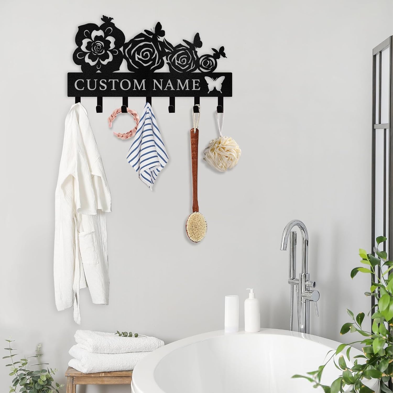 Butterfly & Flowers Metal Key Holder ， Elegant Wall Decor & Organization-MetalsignX