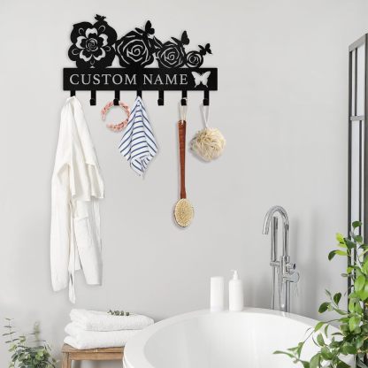 Butterfly & Flowers Metal Key Holder ， Elegant Wall Decor & Organization-MetalsignX