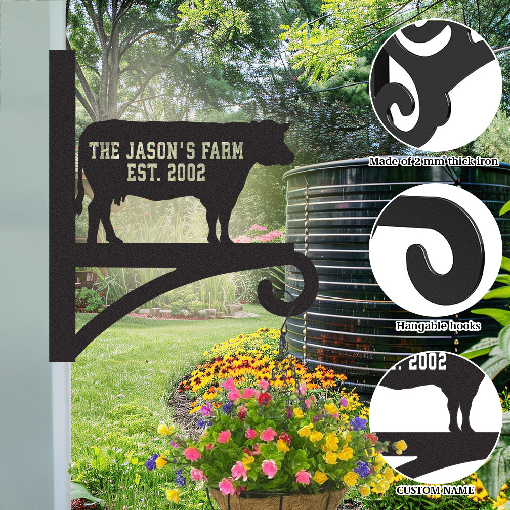 Custom Farm Plant Hanger Wall Bracket with Cow Design, Personalized Metal Hook for Hanging Plants, Bird Feeders, Outdoor Farmhouse Garden Decor