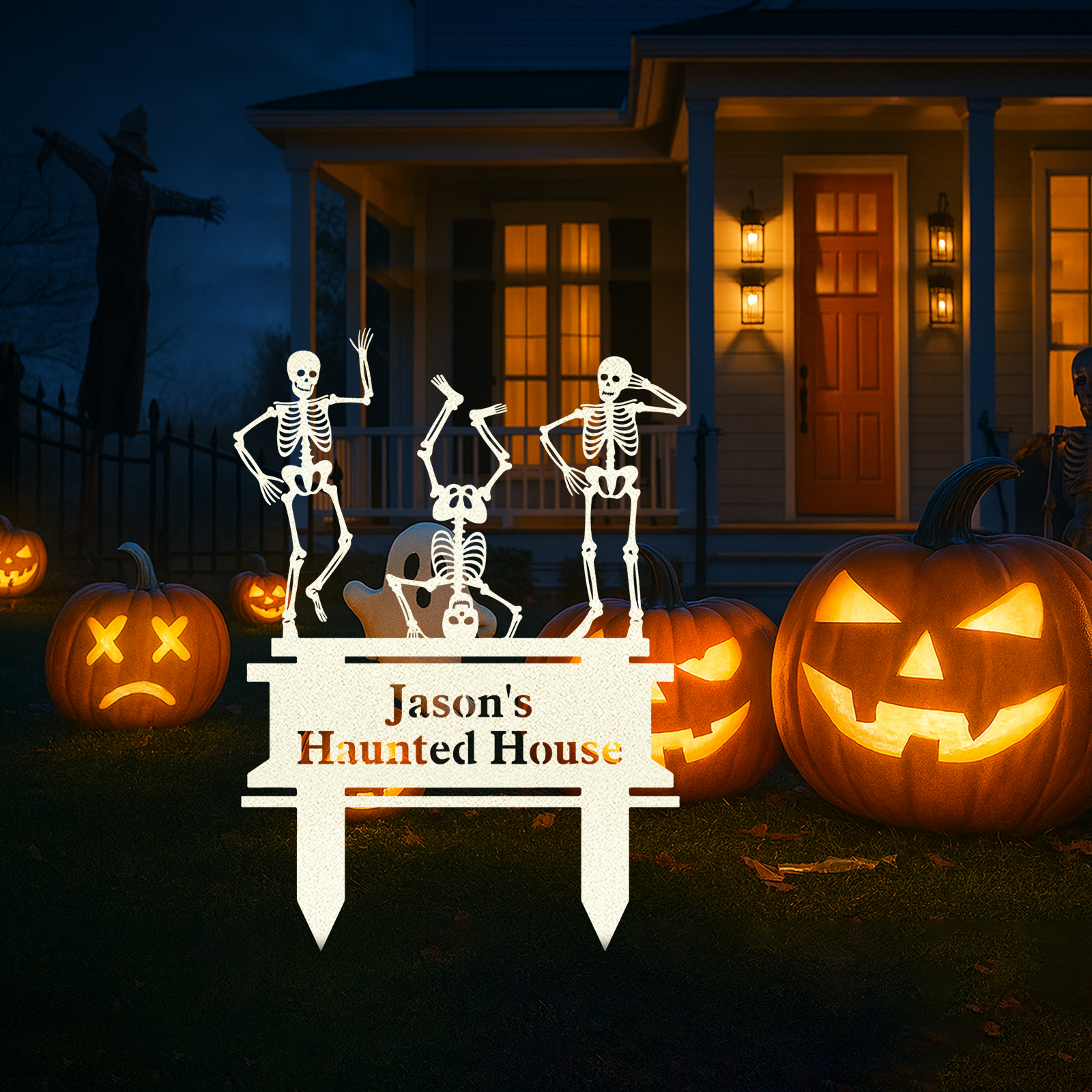 Personalized Skeleton Halloween Decor, Custom Halloween Outdoor Sign, Halloween Garden Sign, Metal Halloween Yard Stake, Custom Name Spooky Outdoor Decor