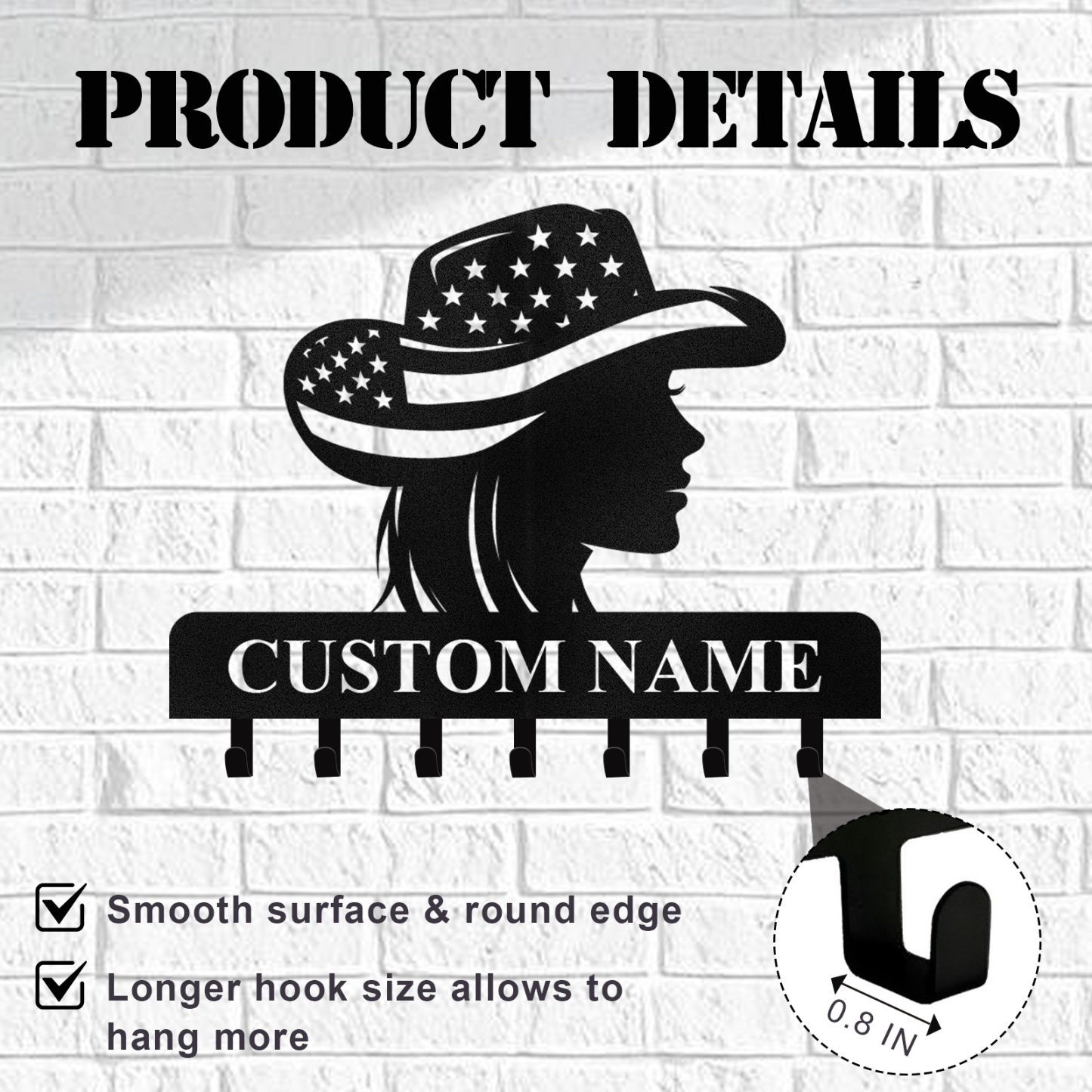 Personalized Cowgirl Metal Coat Hooks, Key Holder Wall Mount, Clothes Hat Key Rack Organizer, Western Wall Art, Key Hanger Wall Decor for Living Room Bedroom Kitchen Entryway Color06