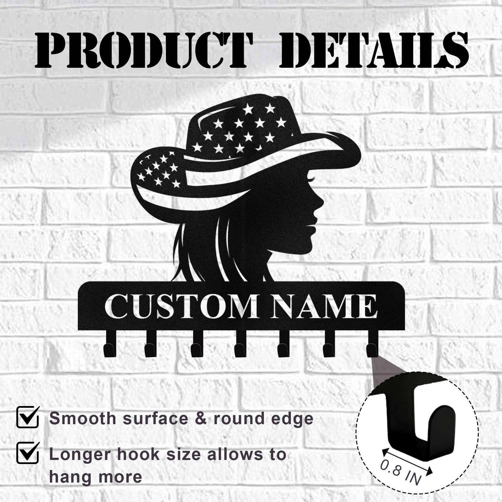Personalized Cowgirl Metal Coat Hooks, Key Holder Wall Mount, Clothes Hat Key Rack Organizer, Western Wall Art, Key Hanger Wall Decor for Living Room Bedroom Kitchen Entryway Color06