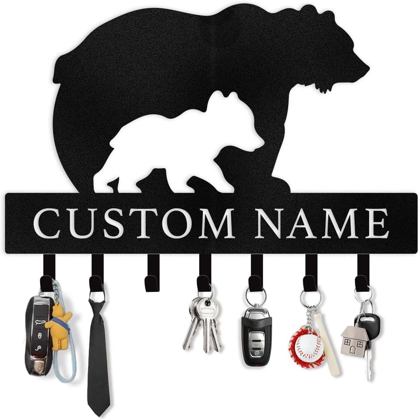 Rustic Metal Key Rack for Lodge & Cabin Decor， Personalized Bear Wall Hook -MetalsignX