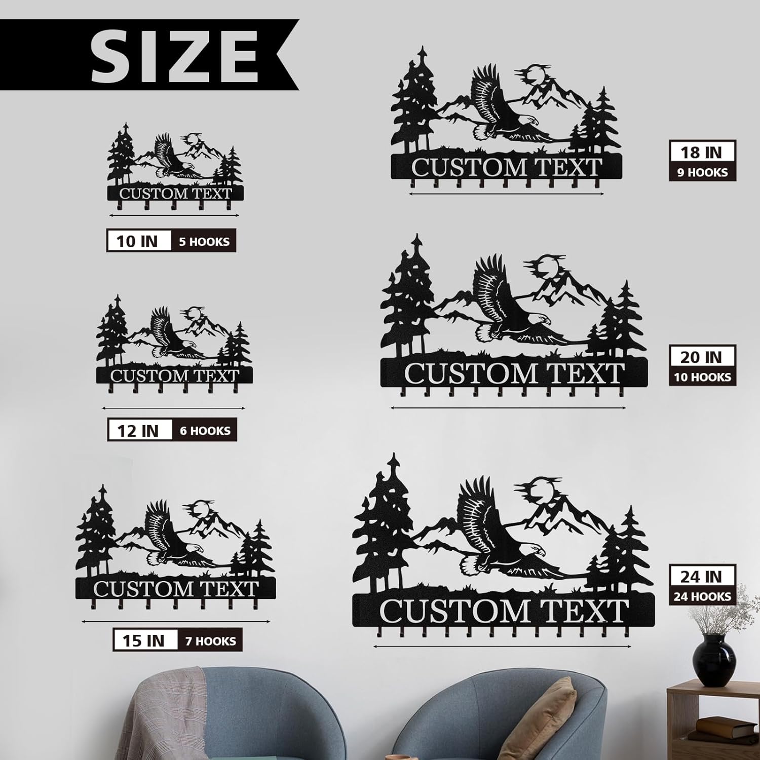 Personalized Eagle Key Holder Wall Mounted, Custom Name Metal Key Hooks-MetalsignX