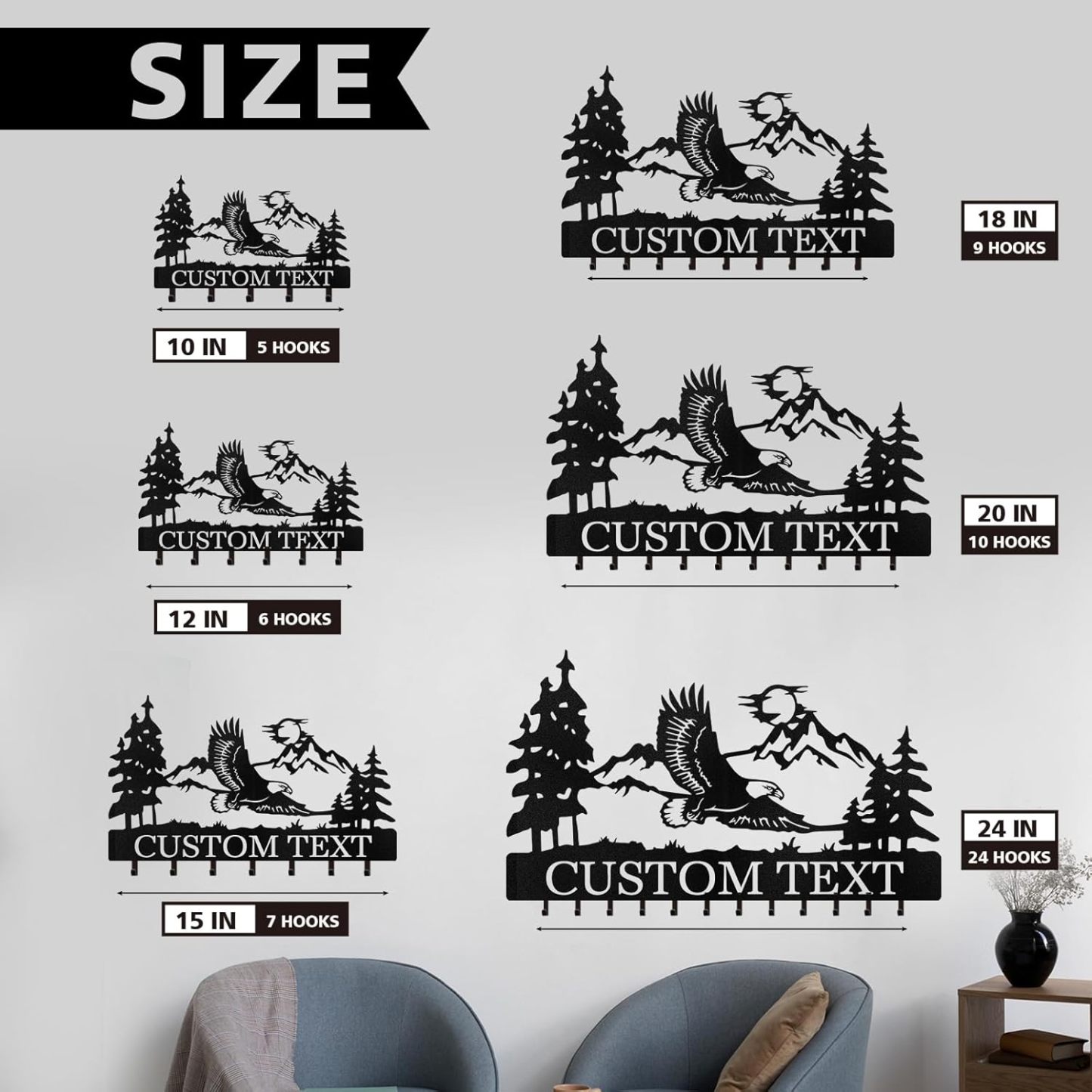 Personalized Eagle Key Holder Wall Mounted, Custom Name Metal Key Hooks-MetalsignX