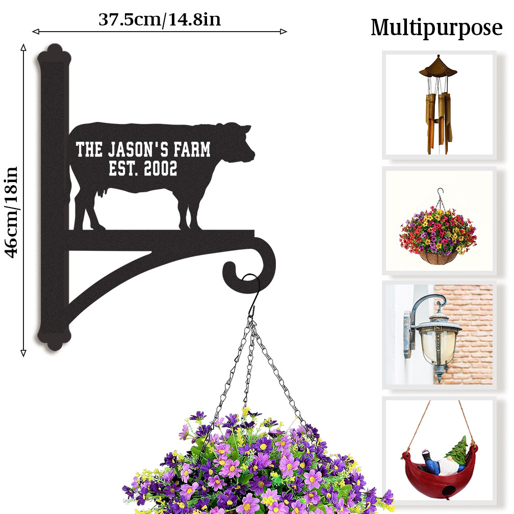 Custom Farm Plant Hanger Wall Bracket with Cow Design, Personalized Metal Hook for Hanging Plants, Bird Feeders, Outdoor Farmhouse Garden Decor