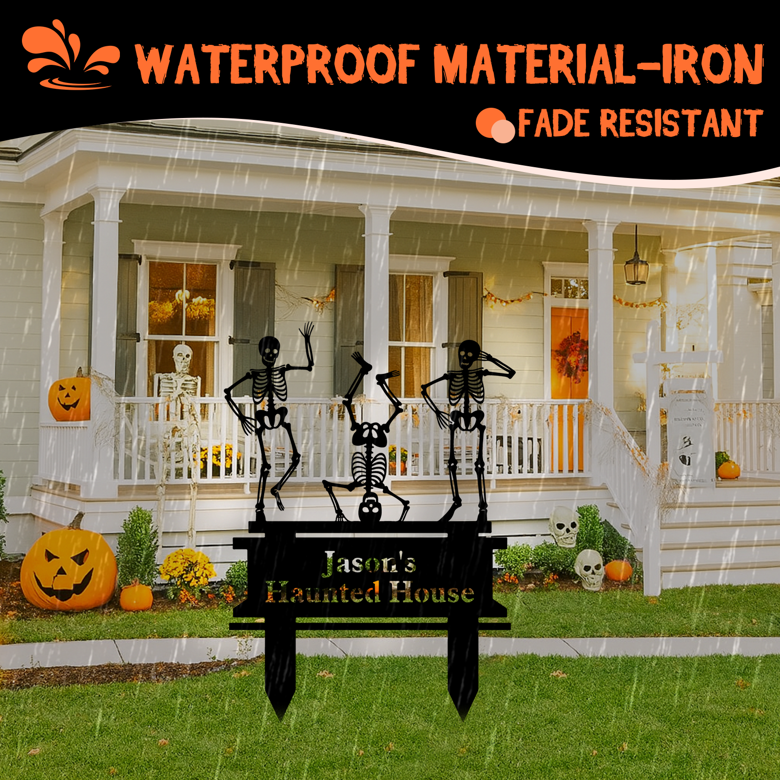 Personalized Skeleton Halloween Decor, Custom Halloween Outdoor Sign, Halloween Garden Sign, Metal Halloween Yard Stake, Custom Name Spooky Outdoor Decor