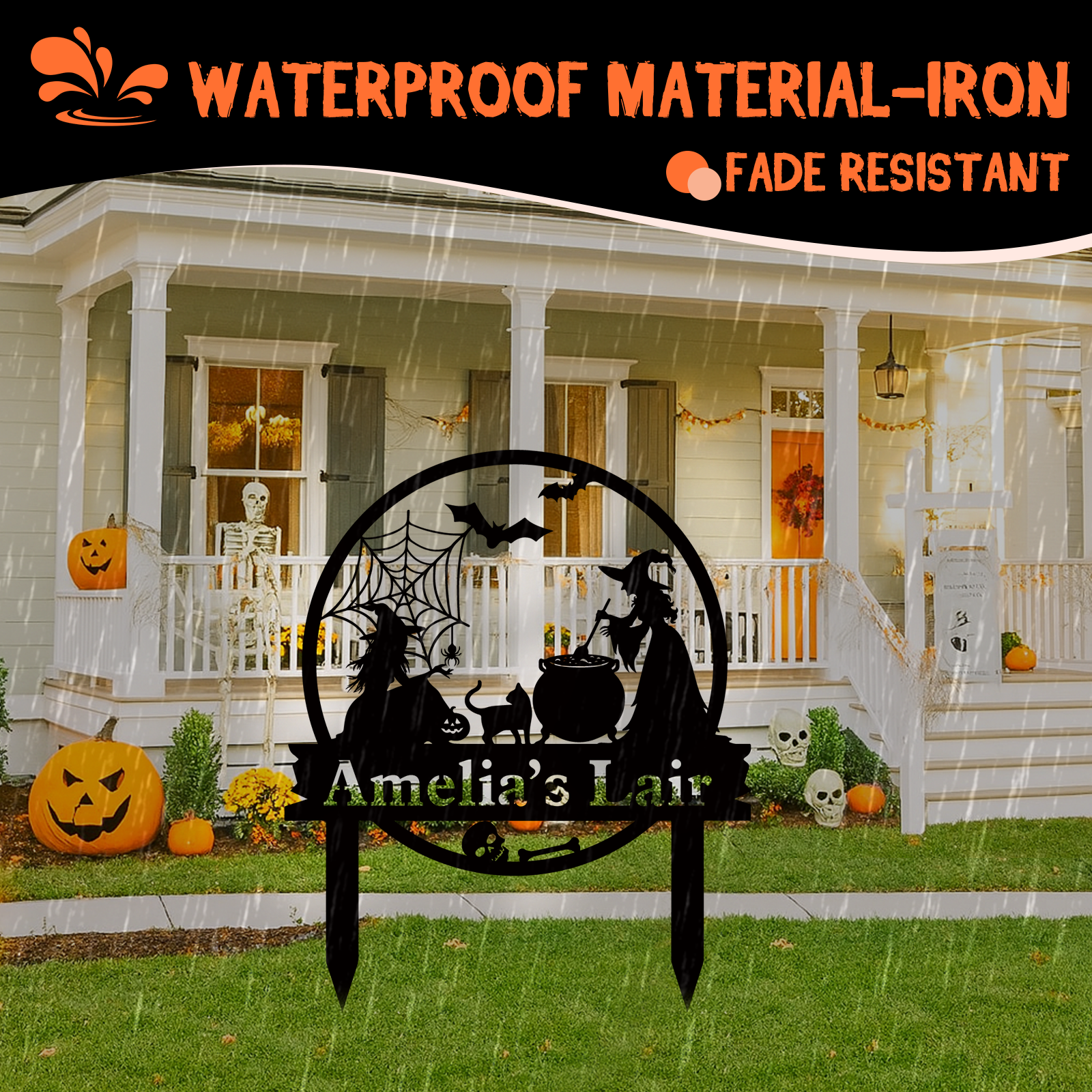 Personalized Metal Witch Garden Sign With Stakes Halloween Outdoor Decor Personalized Halloween Witches Stake, Witch Spooky Yard Stake