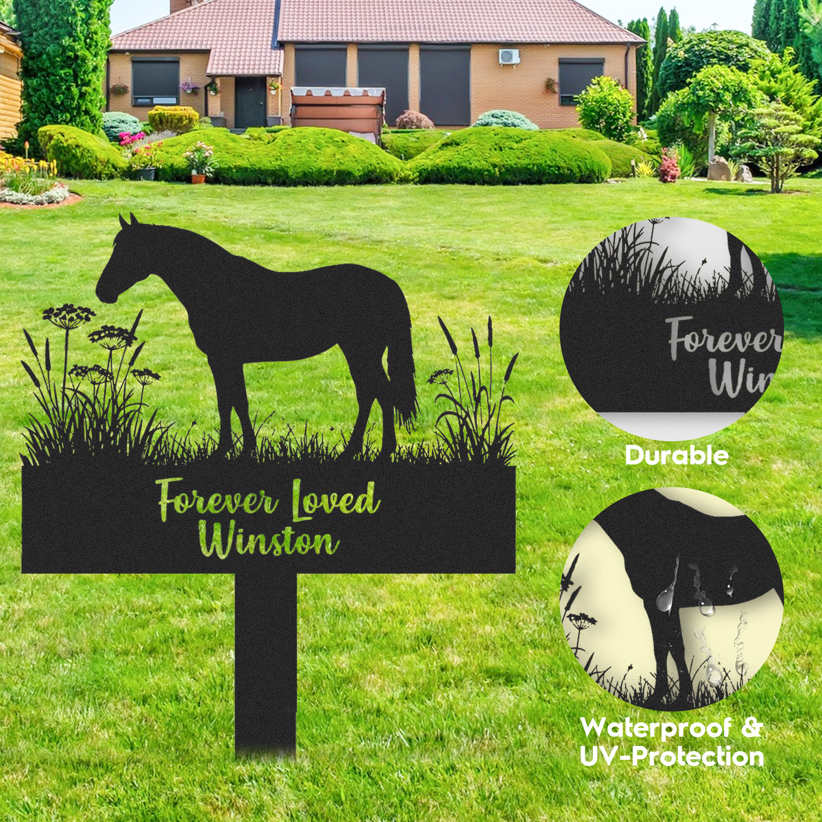 Custom Horse Memorial Grave Marker, Personalized Engraved Horse Name Keepsake, Garden Sign, Horse Loss Gift, Pet Plaque Burial Stake, Horse