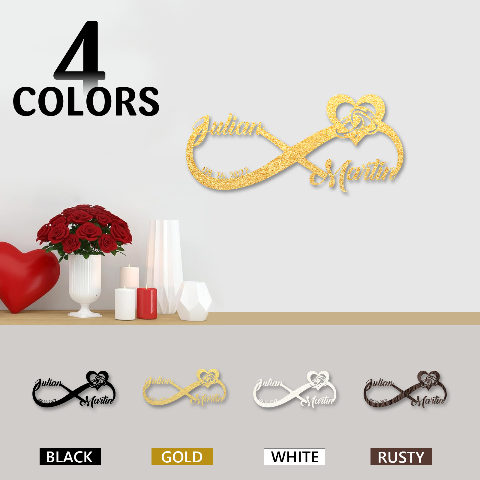 Personalized Infinity Sign, Custom Metal Name Sign, Wedding & Engagement Gift, Family Wall Art, Housewarming Gift 