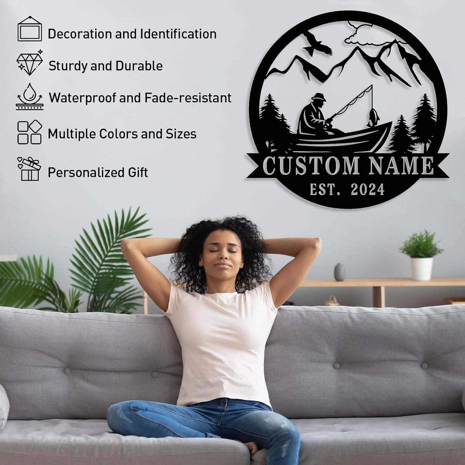 Personalized Largemouth Bass Metal Sign, Custom Fishing Last Name Sign for Home, Fish Family Signs Wall Decor-MetalsignX