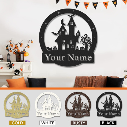 Personalized Halloween Haunted Castle Monogram Metal Sign, Haunted House Wall Sign, Spooky Halloween Wall Decor, Scary Metal Hanging Sign