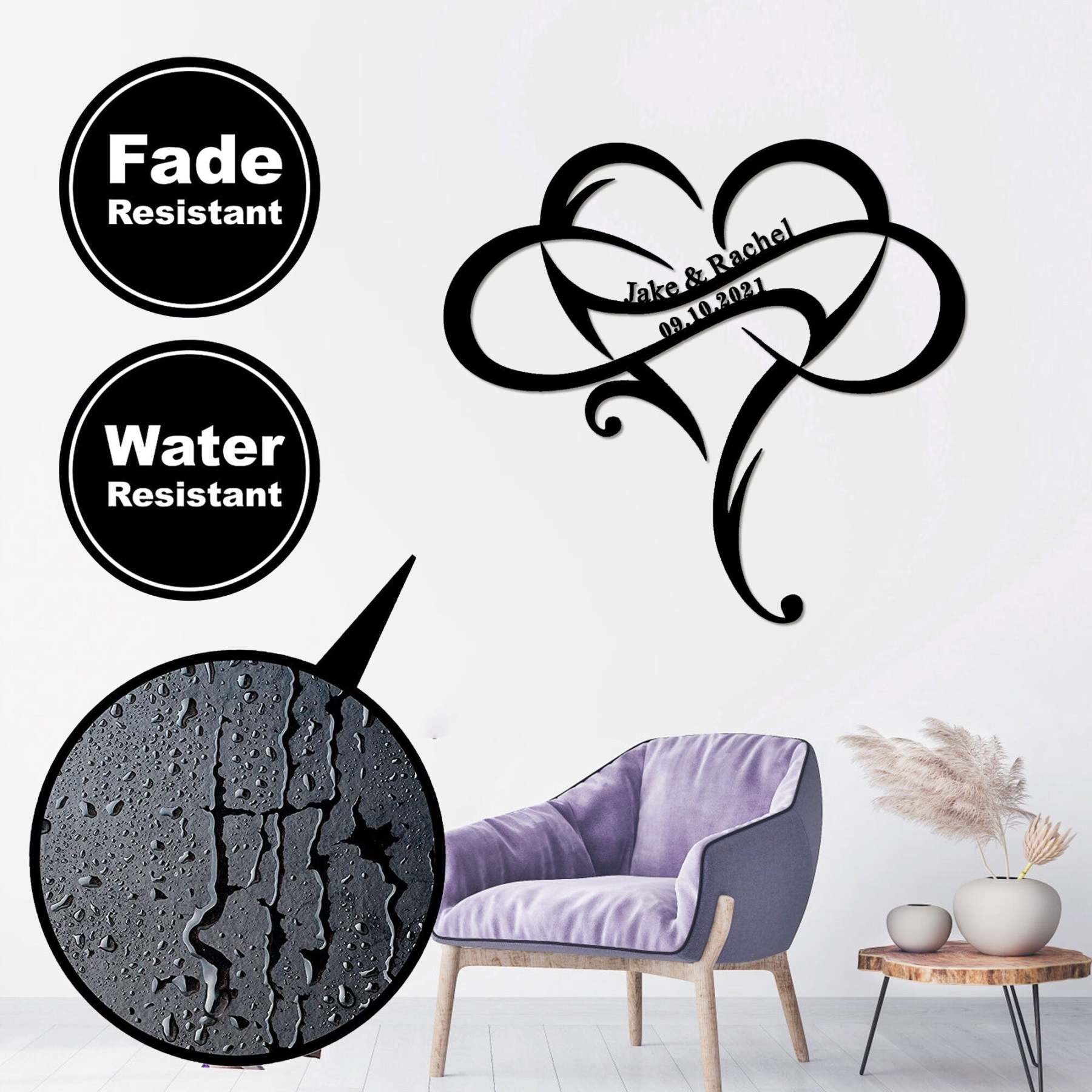 Custom Wedding Metal Sign of Name And Special Date with Heart Intertwined-MetalsignX