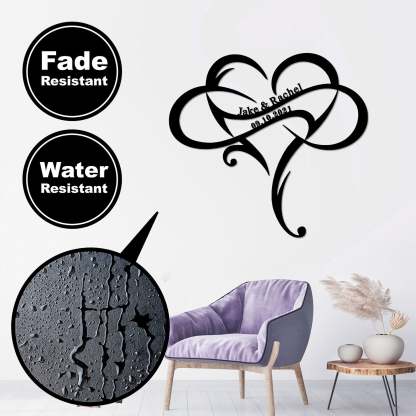 Custom Wedding Metal Sign of Name And Special Date with Heart Intertwined-MetalsignX