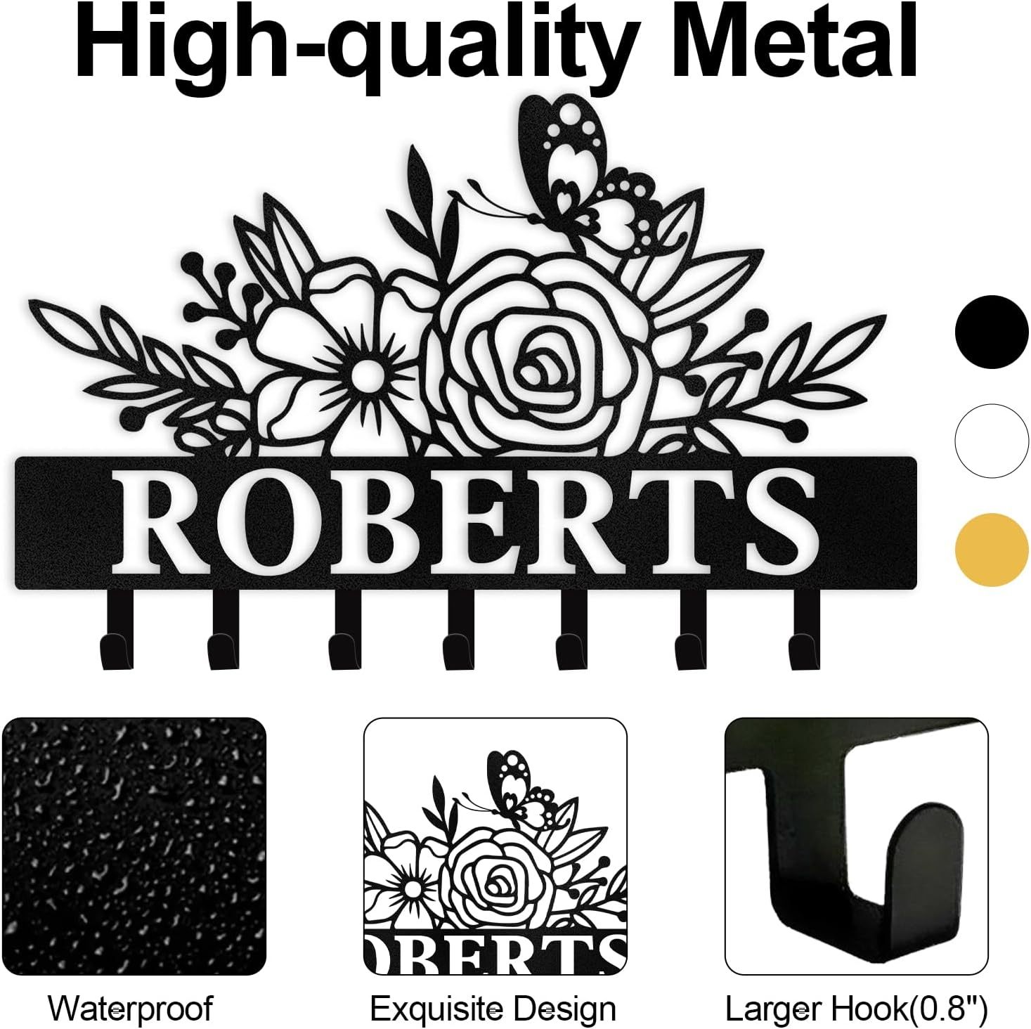 Custom Metal Wall Hook for Living Room,Floral Personalized Key Rack-MetalsignX