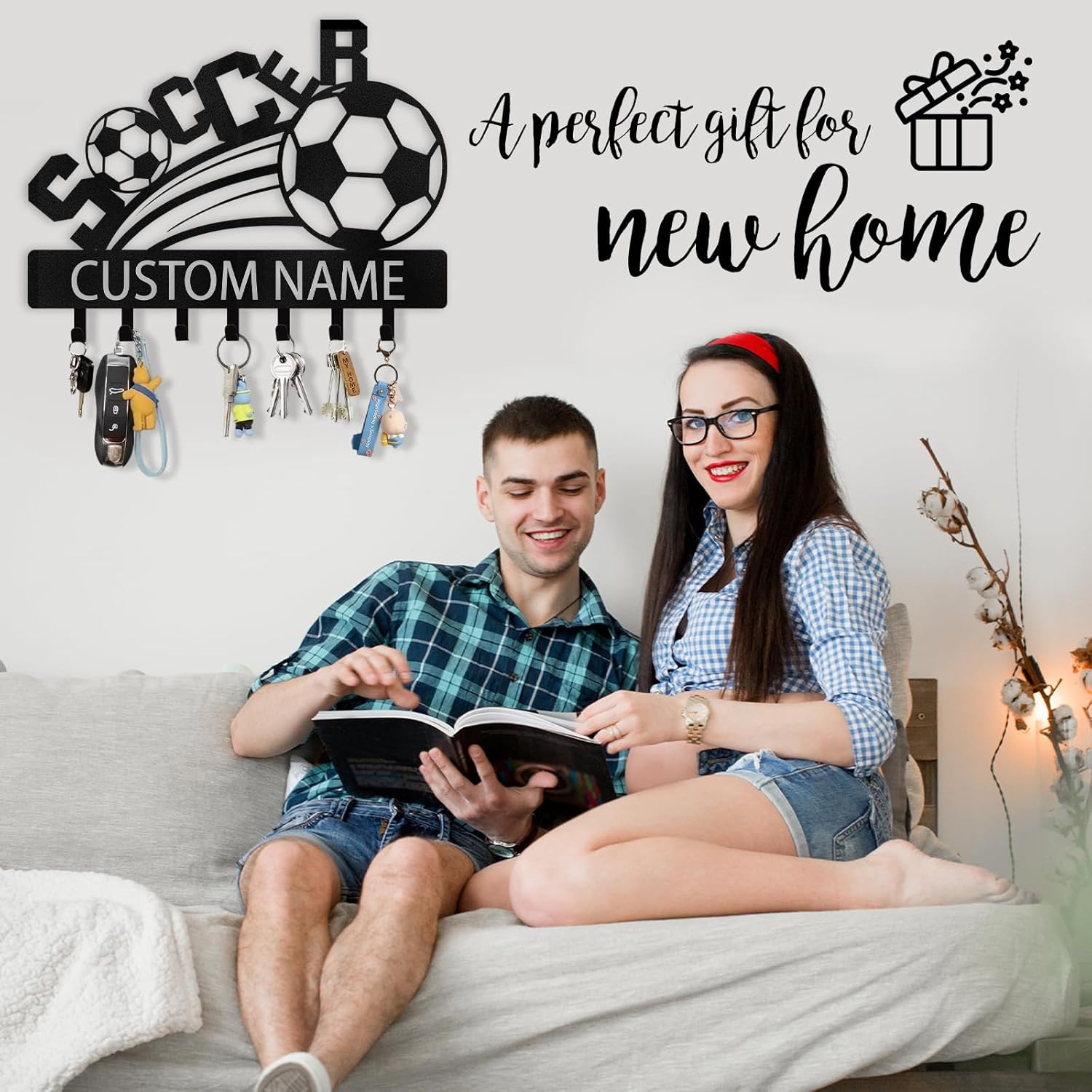 Personalized Key Holder Wall Mount, Soccer Theme Key Holder for Wall-MetalsignX