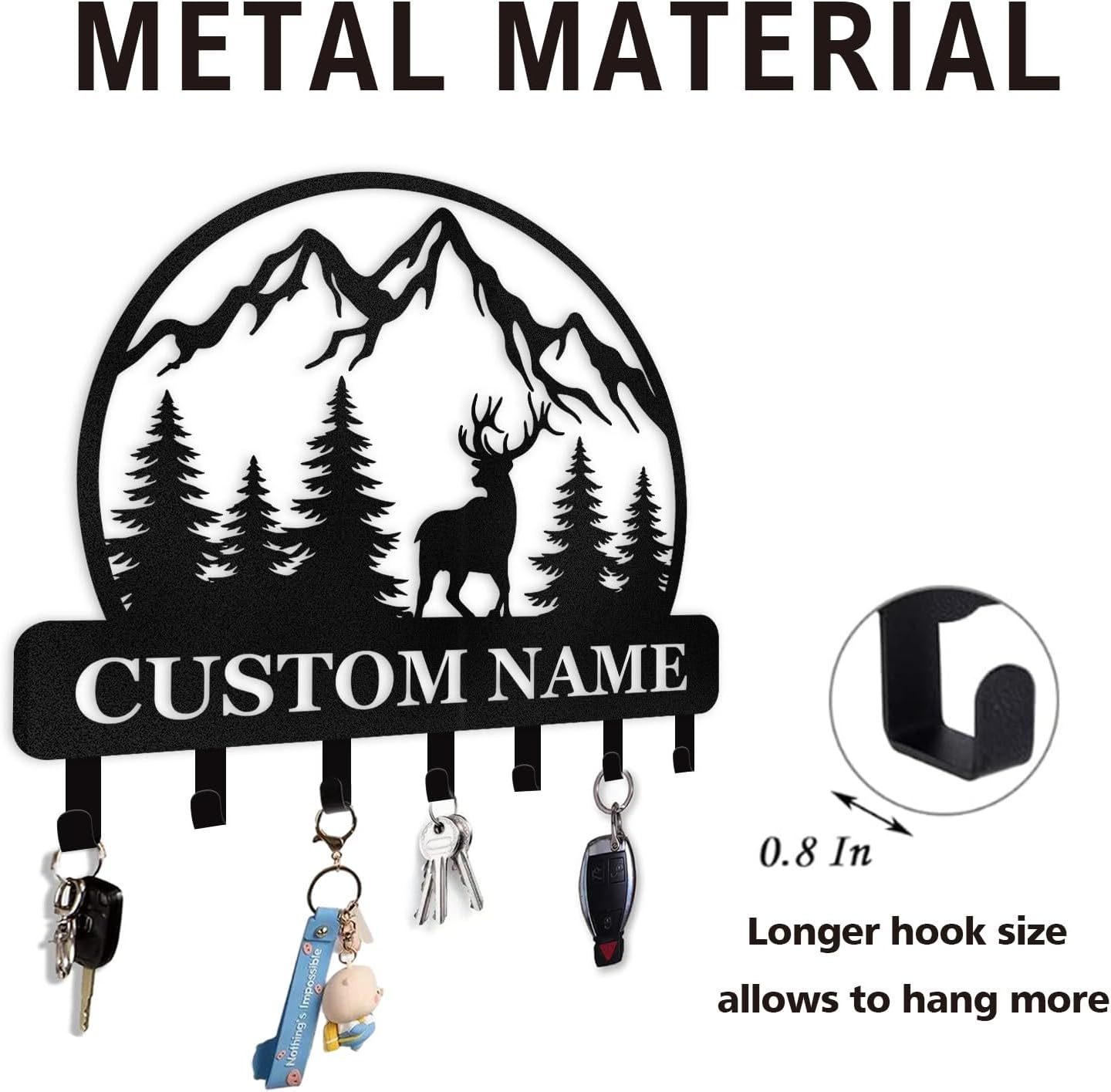 Personalized Key Holder for Wall, Custom Forest Deer Key Rack Hanger with Hooks-MetalsignX
