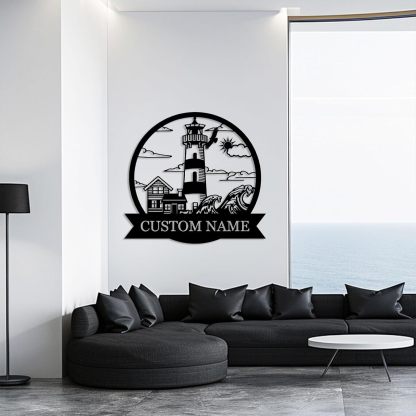 Personalized Lighthouse Metal Sign – Custom Nautical Outdoor Wall Decor for Beach House & Cabin-MetalsignX
