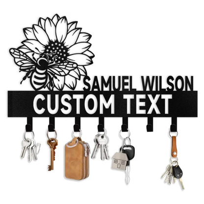 Personalized Key Holder Wall Mounted, Bee Flower Key Holder for Wall Decorative-MetalsignX