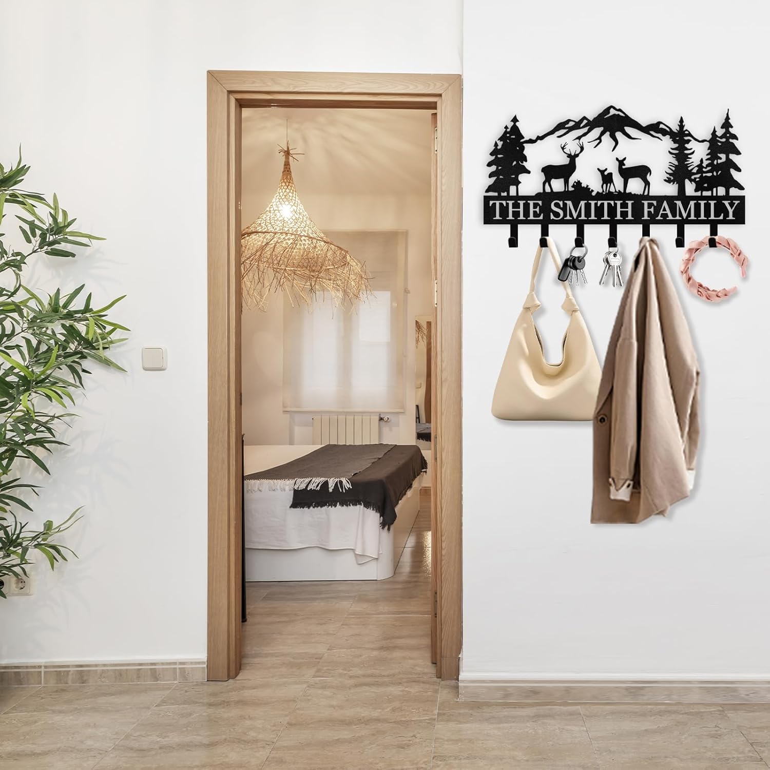Personalized Key Holder for Wall, Deer Forest Theme Key Rack Wall Mount-MetalsignX