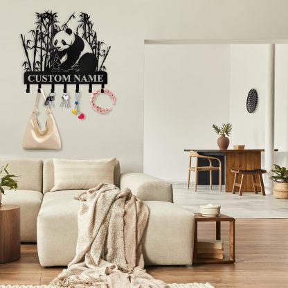 Personalized Metal Key Holder for Wall, Bamboo Panda Animal Key Hanger-MetalsignX