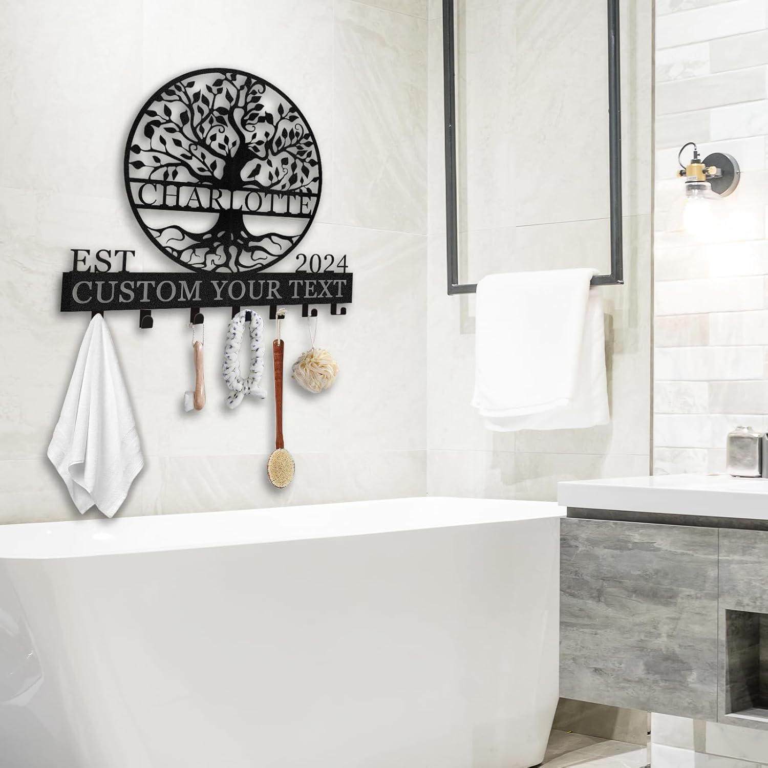 Personalized Key Holder Wall Mount, Custom Name Tree of Life Key Holder for Wall-MetalsignX