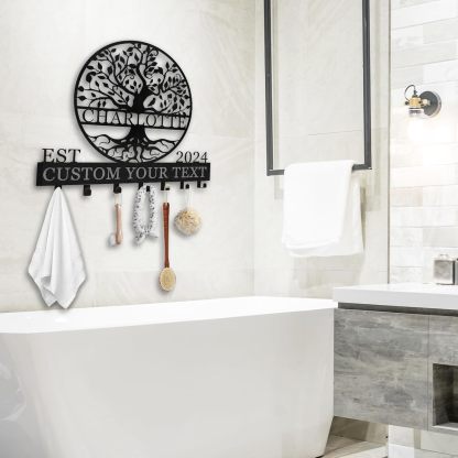 Personalized Key Holder Wall Mount, Custom Name Tree of Life Key Holder for Wall-MetalsignX