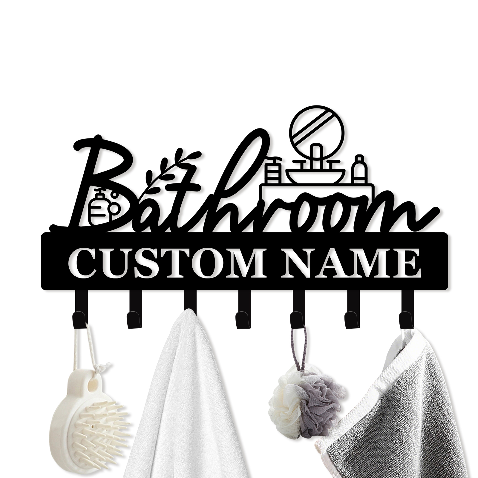 Personalized Towel Hooks, Hand Towel Holder for Bathroom, Robe Hanger Coat Hooks, Bathroom Accessories, Custom Name Decorative Wall Hooks for Bathroom Bedroom Room, Home Decor Gifts Color01