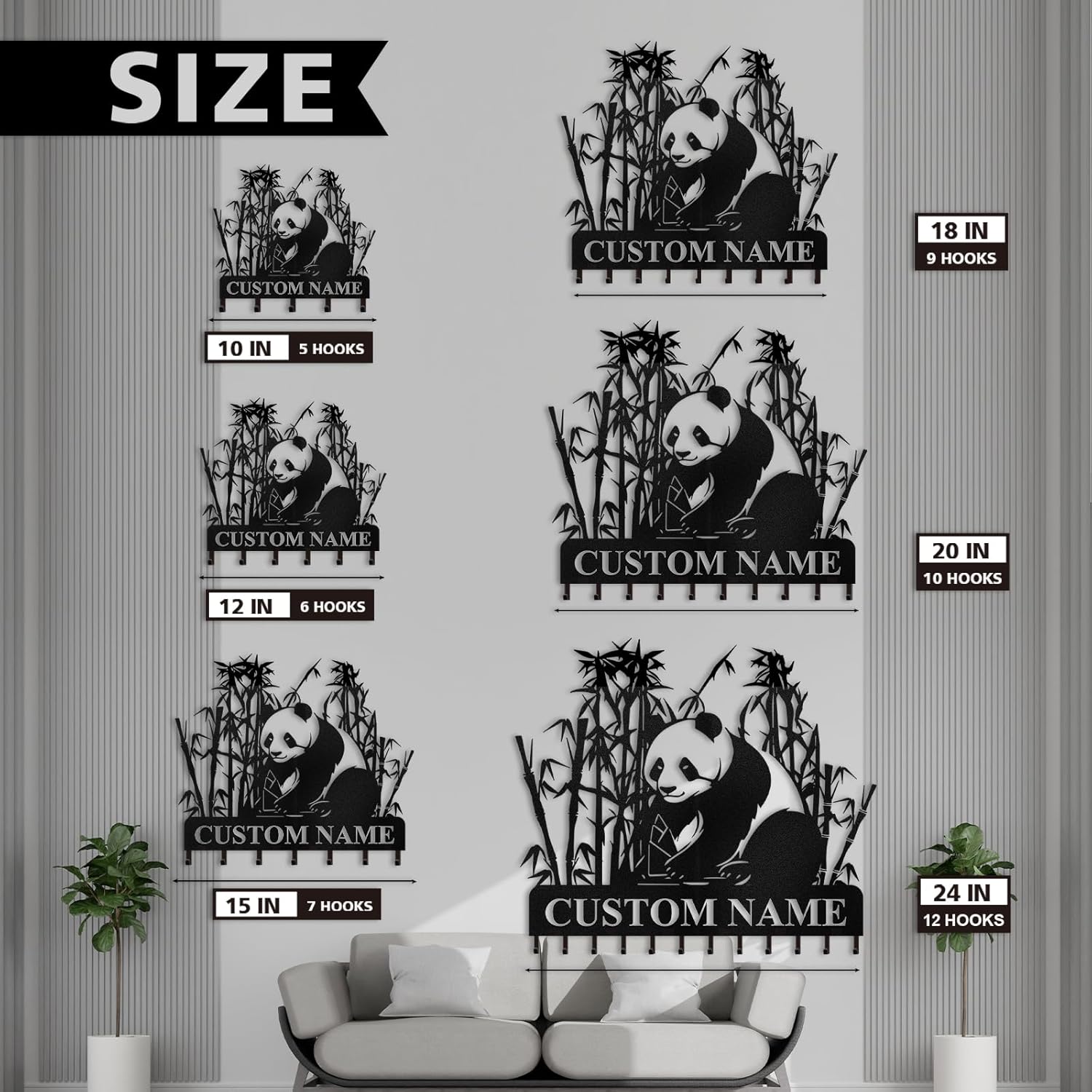 Personalized Metal Key Holder for Wall, Bamboo Panda Animal Key Hanger-MetalsignX