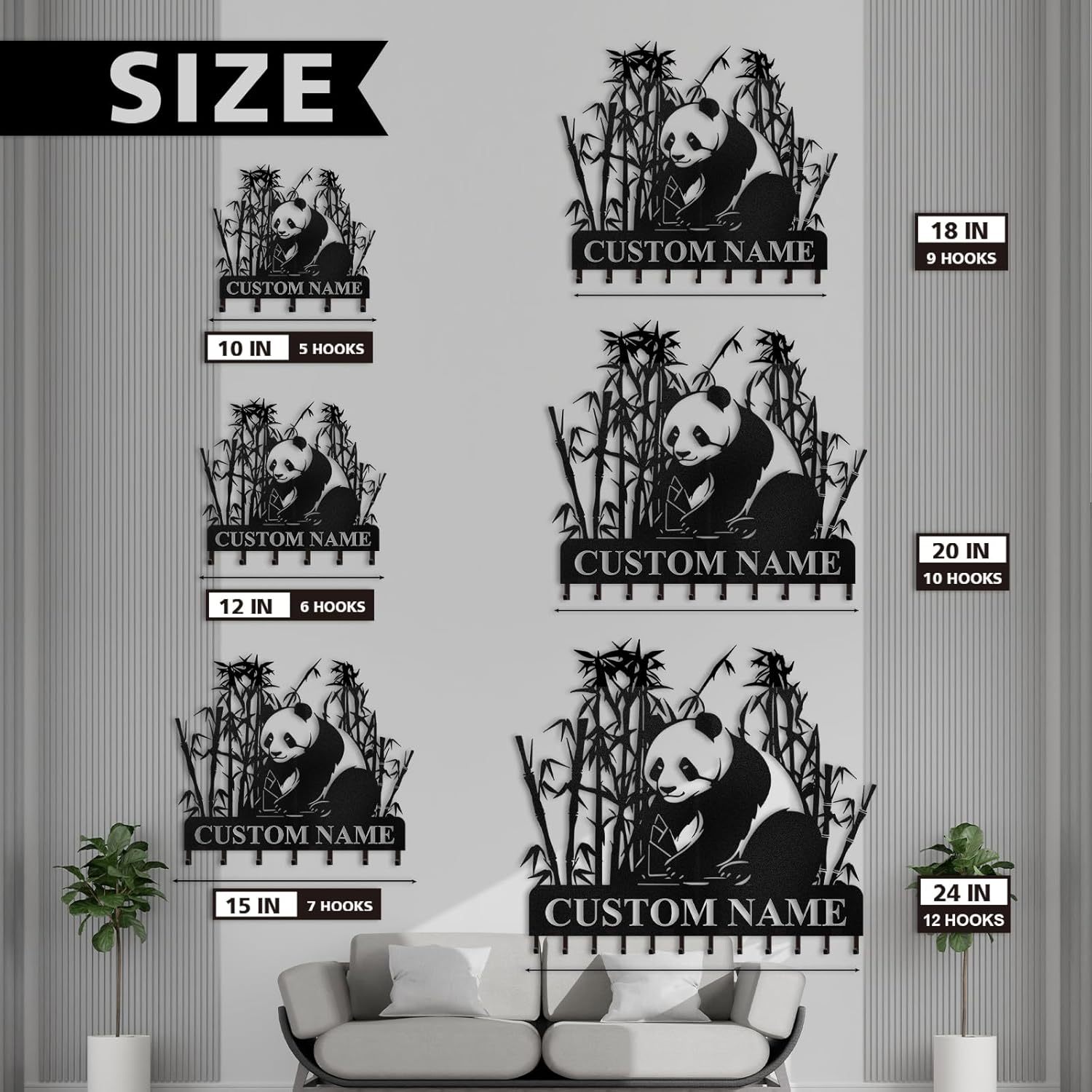 Personalized Metal Key Holder for Wall, Bamboo Panda Animal Key Hanger-MetalsignX