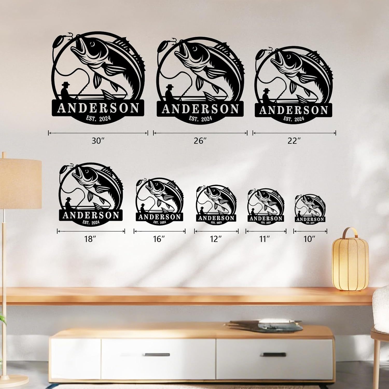 Personalized Largemouth Bass Metal Sign, Custom Fishing Last Name Sign for Home, Fish Family Signs Wall Decor-MetalsignX