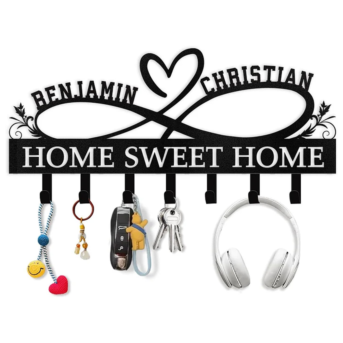 Custom Name Metal Key Holder Wall Mount, Personalized Band Design Key 