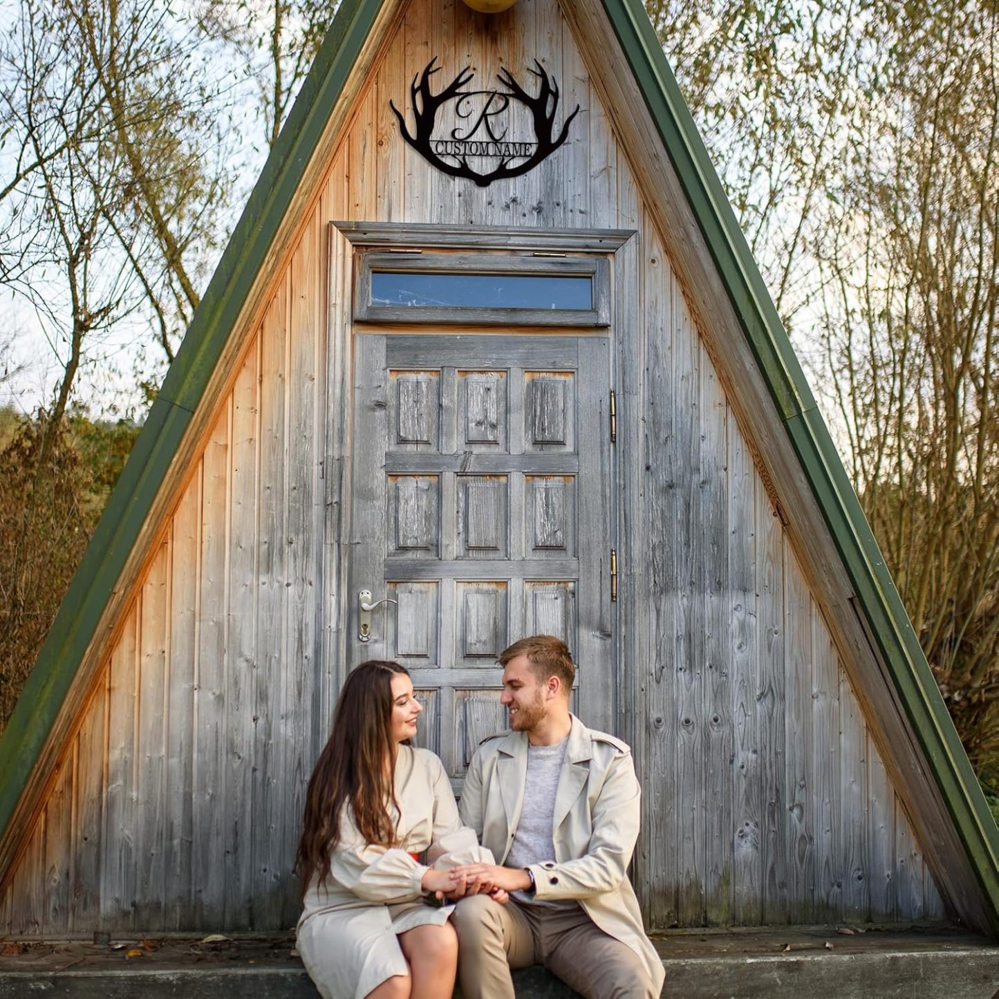 Custom Antler Metal Cabin Sign, Family Wall Art, Outdoor Deer Hunter & Monogram Last Name Gift-MetalsignX