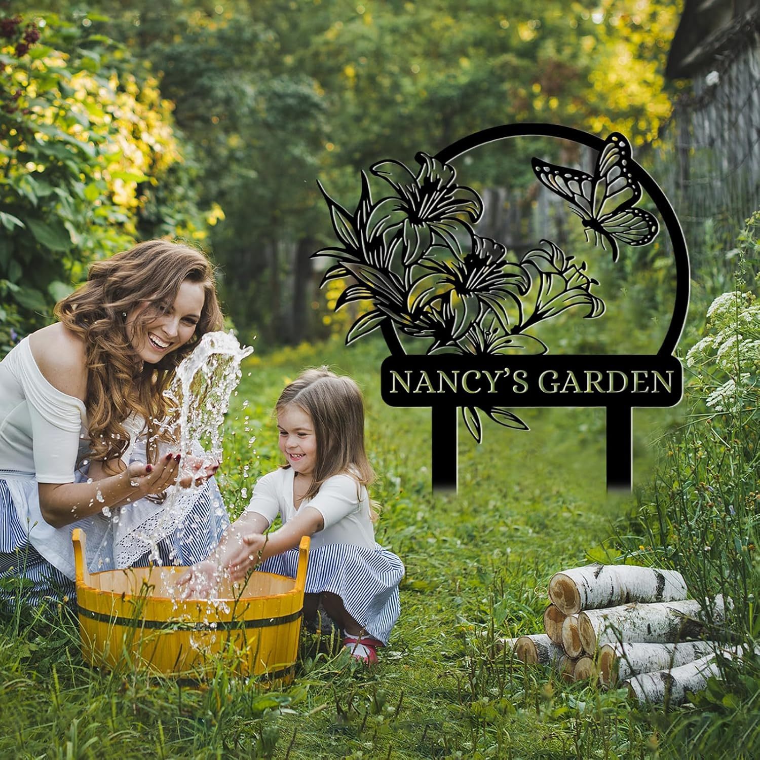 Personalized Garden Signs, Customized Metal Yard Sign Stakes, Custom Butterfly Garden Name Sign,-MetalsignX