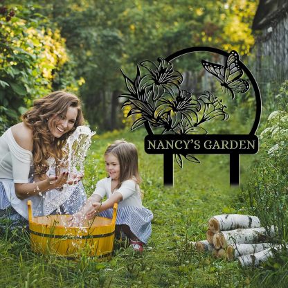 Personalized Garden Signs, Customized Metal Yard Sign Stakes, Custom Butterfly Garden Name Sign,-MetalsignX
