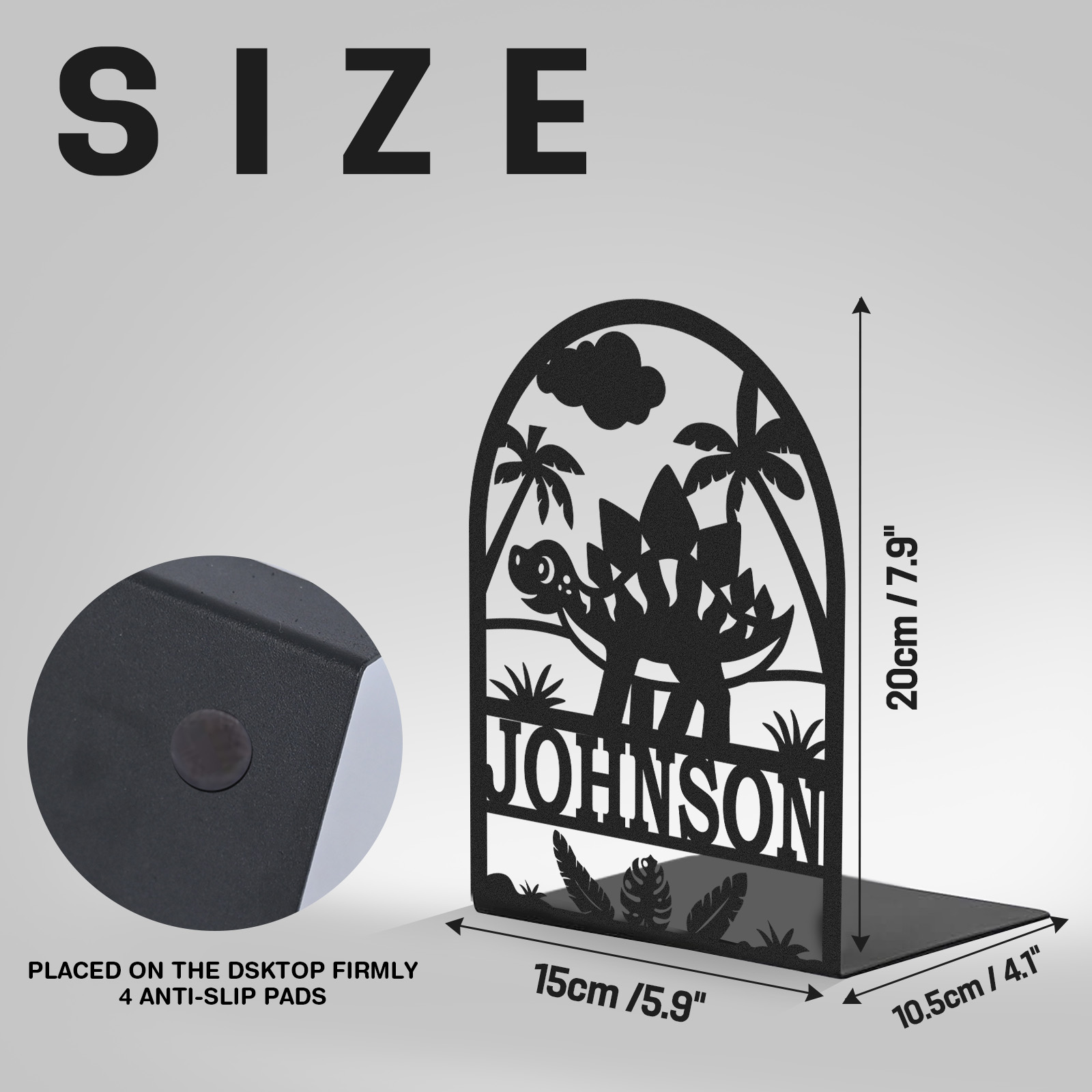 Personalized Name Book Ends Metal, Heavy Duty Bookends for Shelves Decorative, Dinosaur Non-Slip Book Stopper, Modern Bookshelf Decor for Home Office Desk, Gifts for Readers Color08