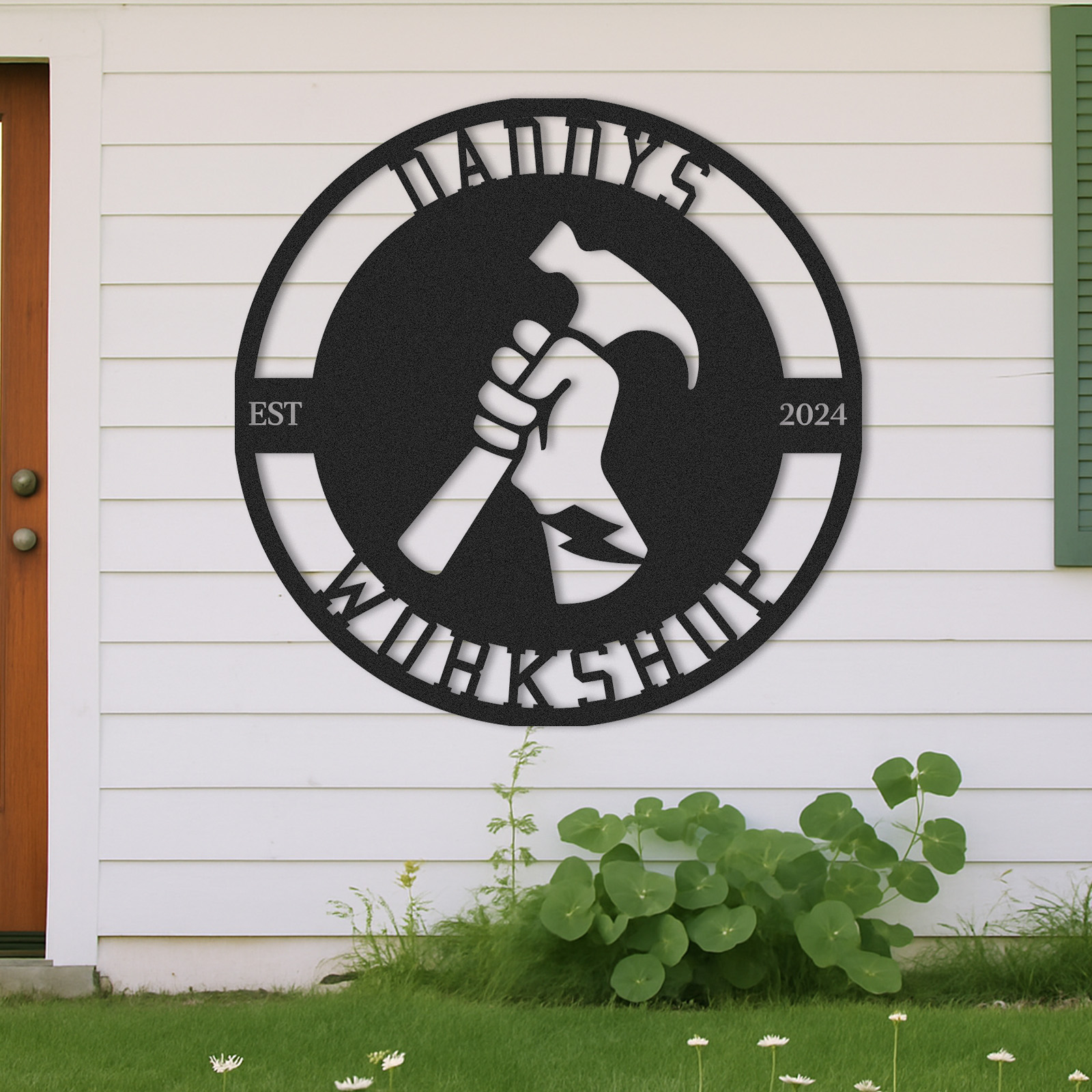 Personalized Daddy's Workshop Metal Sign, Custom Workshop Sign with Hammer Design, Garage Wall Decor, Father's Day Gift for Dad or Grandpa