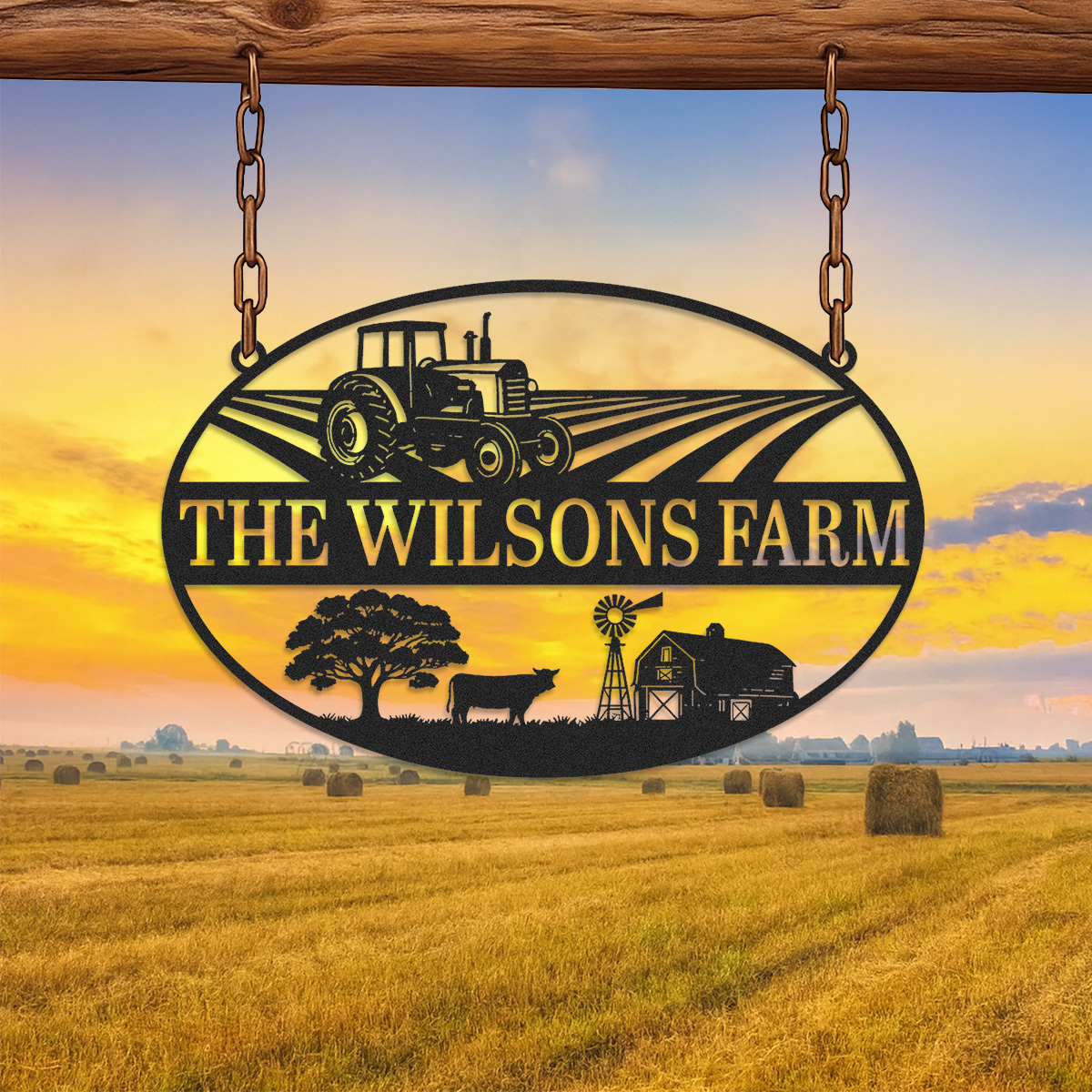 Personalized Farm Gate Metal Sign,Farmhouse Name Sign,Farm Scene Metal Sign,Metal Barn Decor,Farmhouse Decor ,Tractor Wall Art