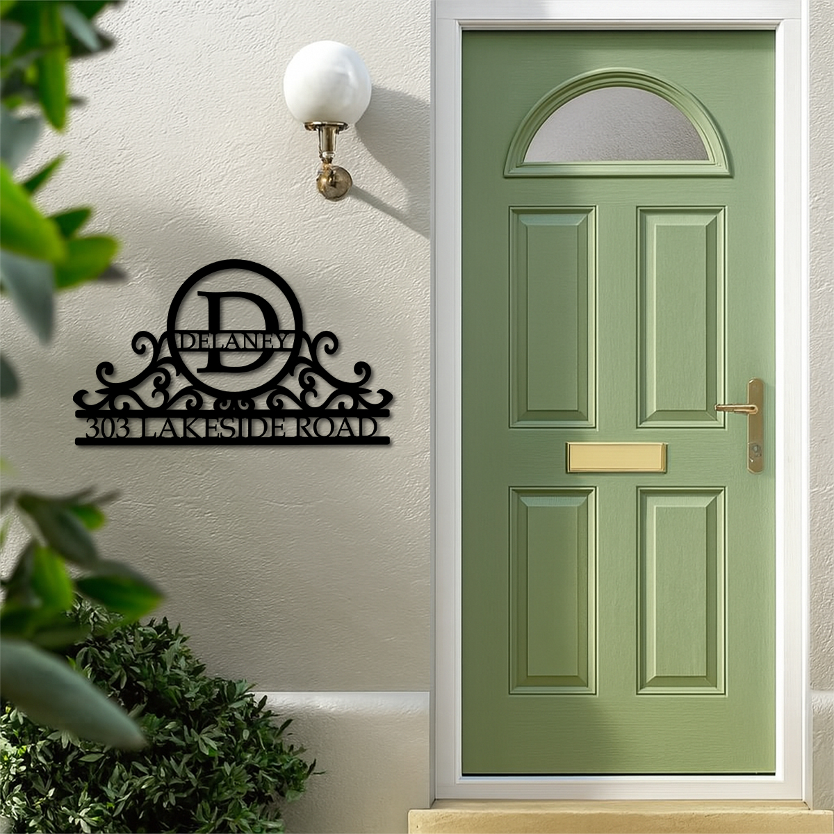 Custom Swirly Monogram Metal Address Sign, Personalized House Number Plaque with Family Name and Initial, Outdoor Metal Wall Decor