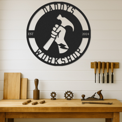 Personalized Daddy's Workshop Metal Sign, Custom Workshop Sign with Hammer Design, Garage Wall Decor, Father's Day Gift for Dad or Grandpa