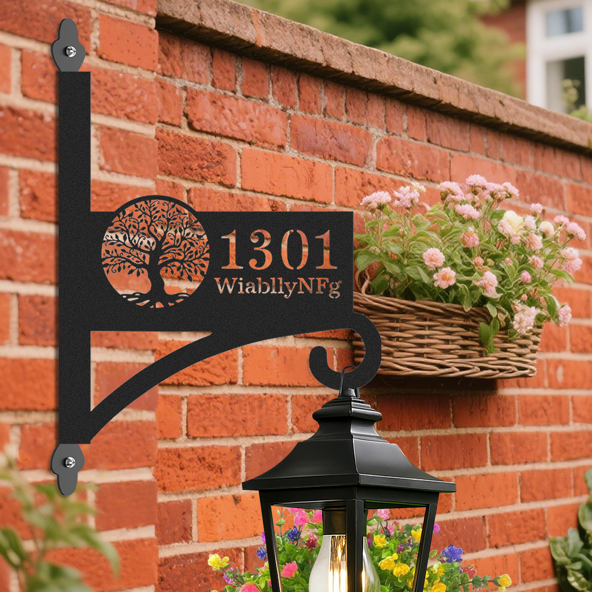 Custom Tree of Life Wall Plant Hanger with House Number, Personalized Address Sign Metal Hanging Bracket, Outdoor Home Décor Hook with Family Name