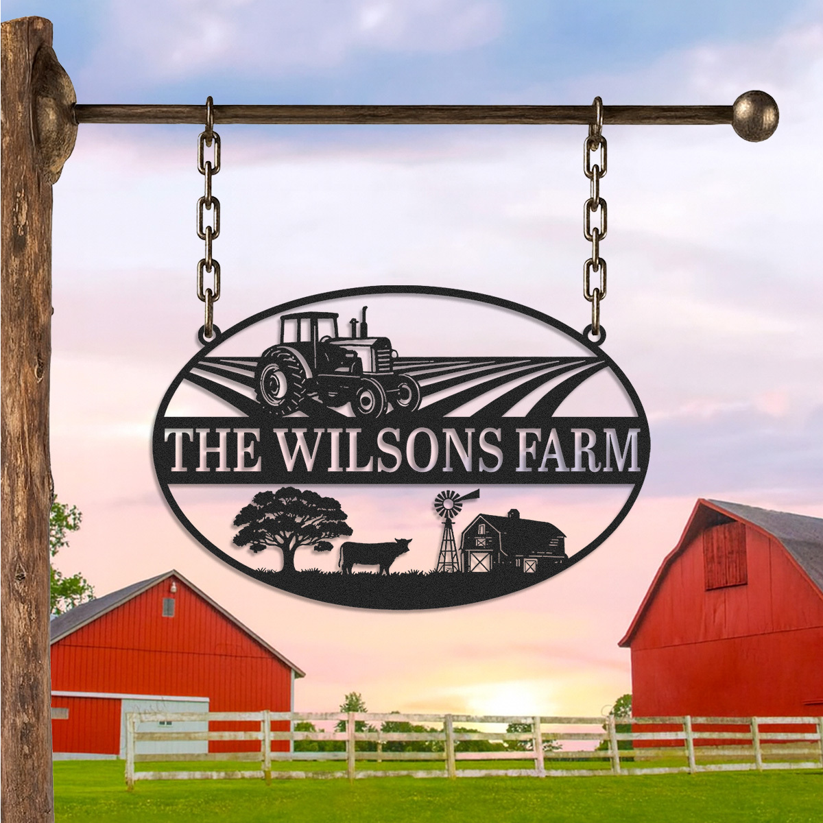 Personalized Farm Gate Metal Sign,Farmhouse Name Sign,Farm Scene Metal Sign,Metal Barn Decor,Farmhouse Decor ,Tractor Wall Art