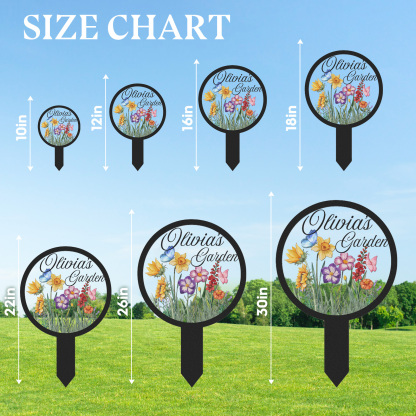 Personalized Garden Name Sign, Custom Colorful Flower Butterfly Metal Yard Sign, Round Garden Stake Outdoor Decor for Backyard, Patio, or Planter