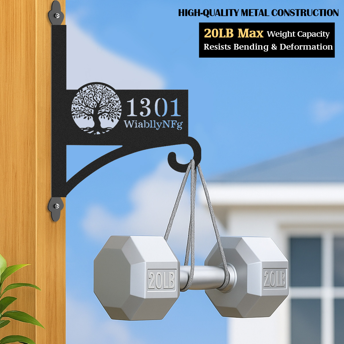 Custom Tree of Life Wall Plant Hanger with House Number, Personalized Address Sign Metal Hanging Bracket, Outdoor Home Décor Hook with Family Name