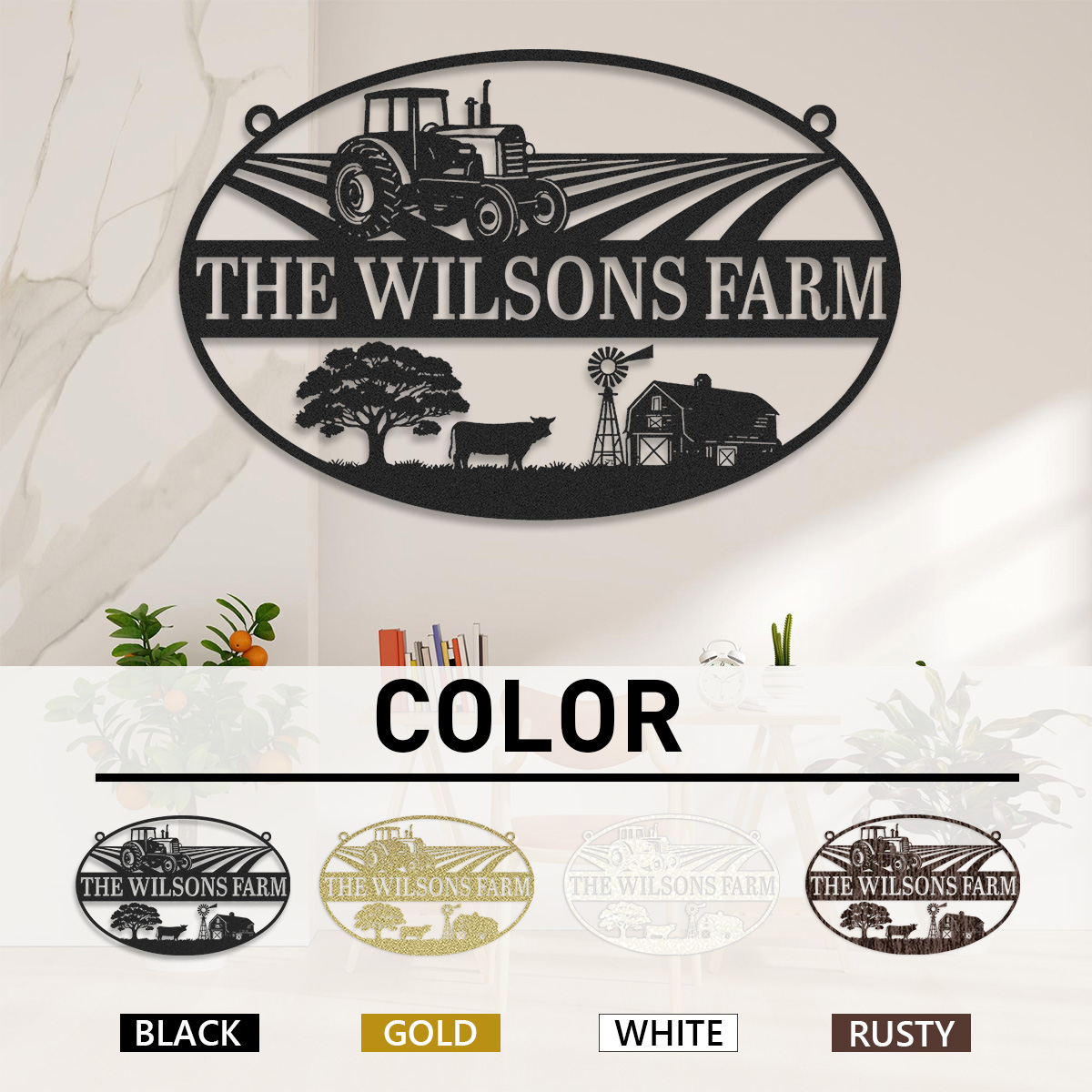 Personalized Farm Gate Metal Sign,Farmhouse Name Sign,Farm Scene Metal Sign,Metal Barn Decor,Farmhouse Decor ,Tractor Wall Art