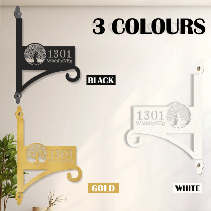 Custom Tree of Life Wall Plant Hanger with House Number, Personalized Address Sign Metal Hanging Bracket, Outdoor Home Décor Hook with Family Name
