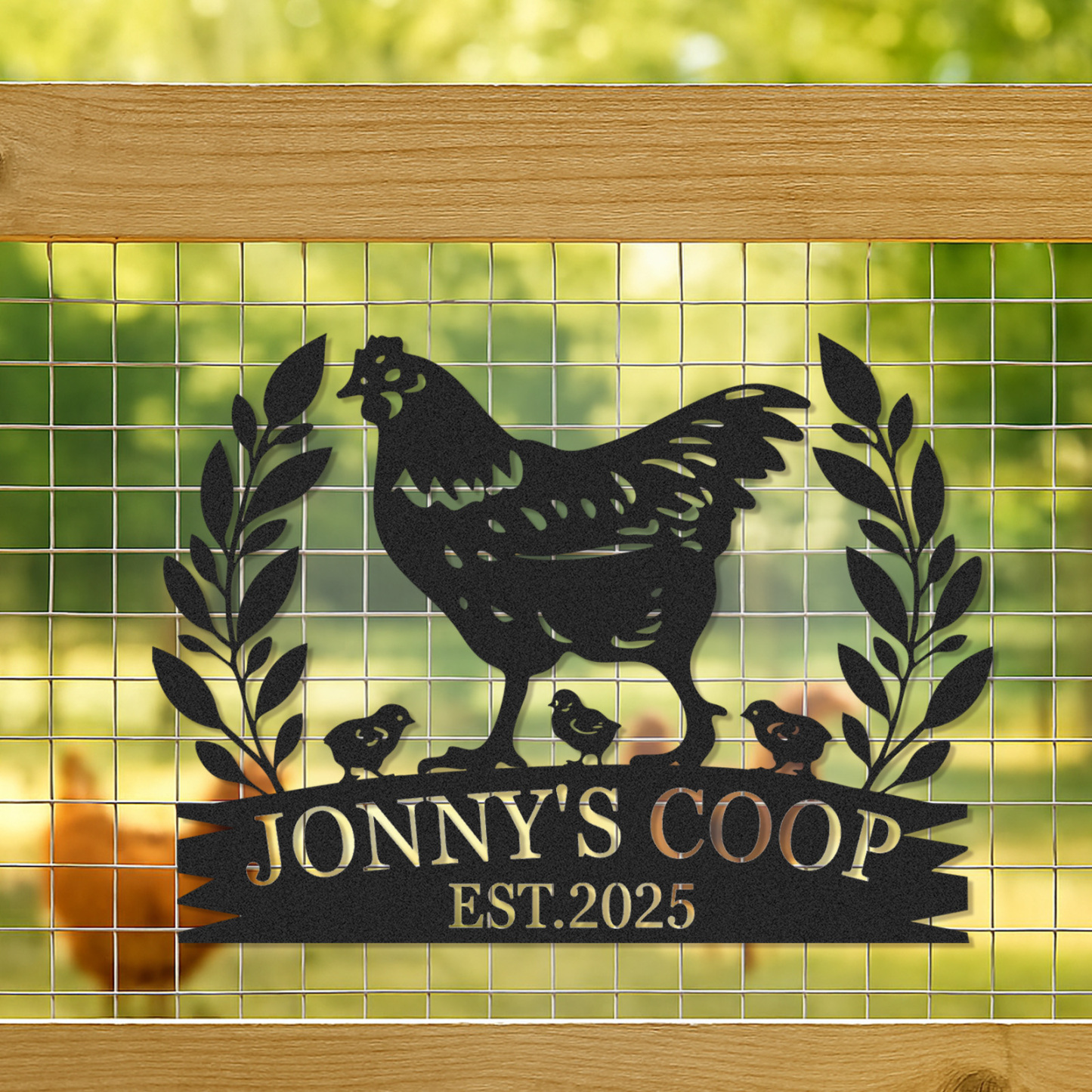 Custom Chicken Coop Sign with Rooster, Personalized Farm Name Metal Sign, Outdoor Gift for Hen Owners