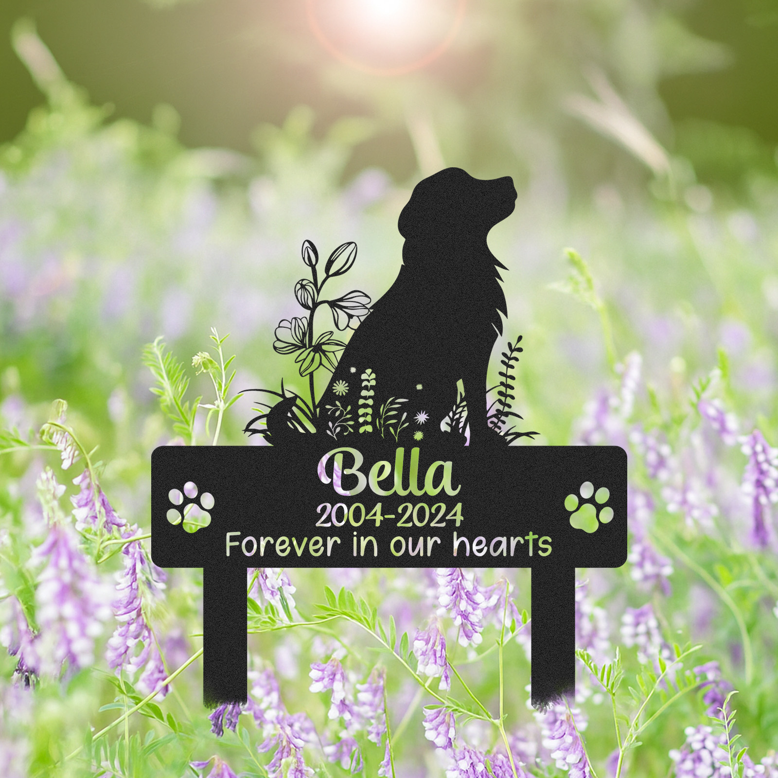 Custom Dog Memorial Garden Stake, Golden Retriever Silhouette Pet Grave Marker with Name and Years