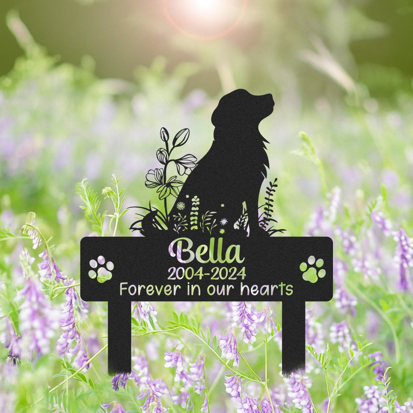 Custom Dog Memorial Garden Stake, Golden Retriever Silhouette Pet Grave Marker with Name and Years